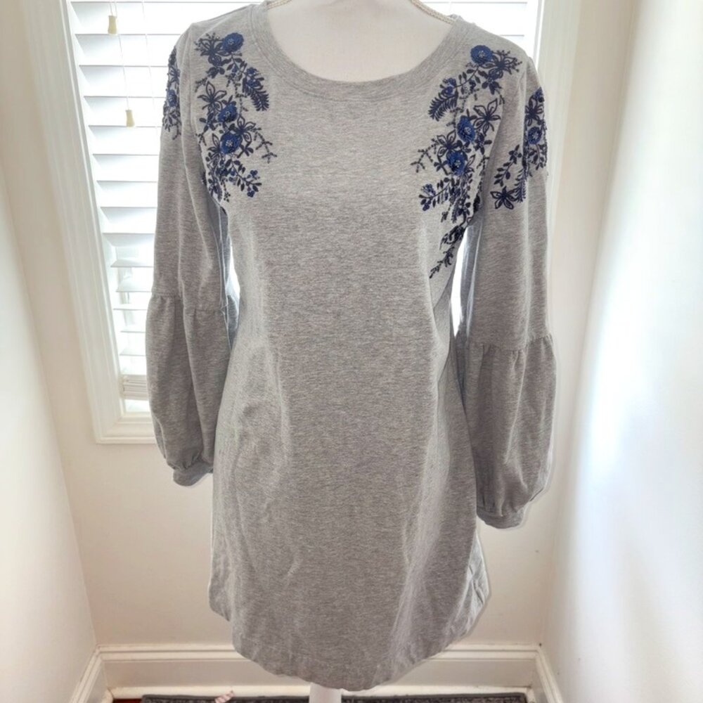 Lilly Pulitzer Heather Gray Tunic Dress with Navy Floral Embroidery